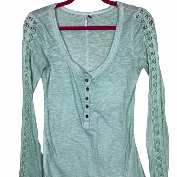 Free People Boho Lace Seafoam Long Sleeve Thermal - Picture 2 of 8